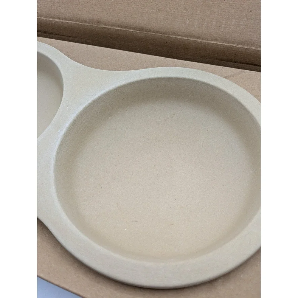 Pampered Chef Microwave Egg Cooker Stoneware 1372 Beige Double Well USA Tray